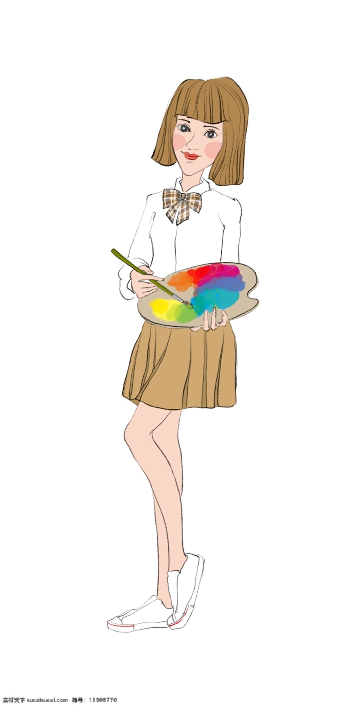 穿 制服 美女 高中生 高考 艺术生 美术生 校服 学生 女生 可爱 个性 画画 手拿画笔 调色
