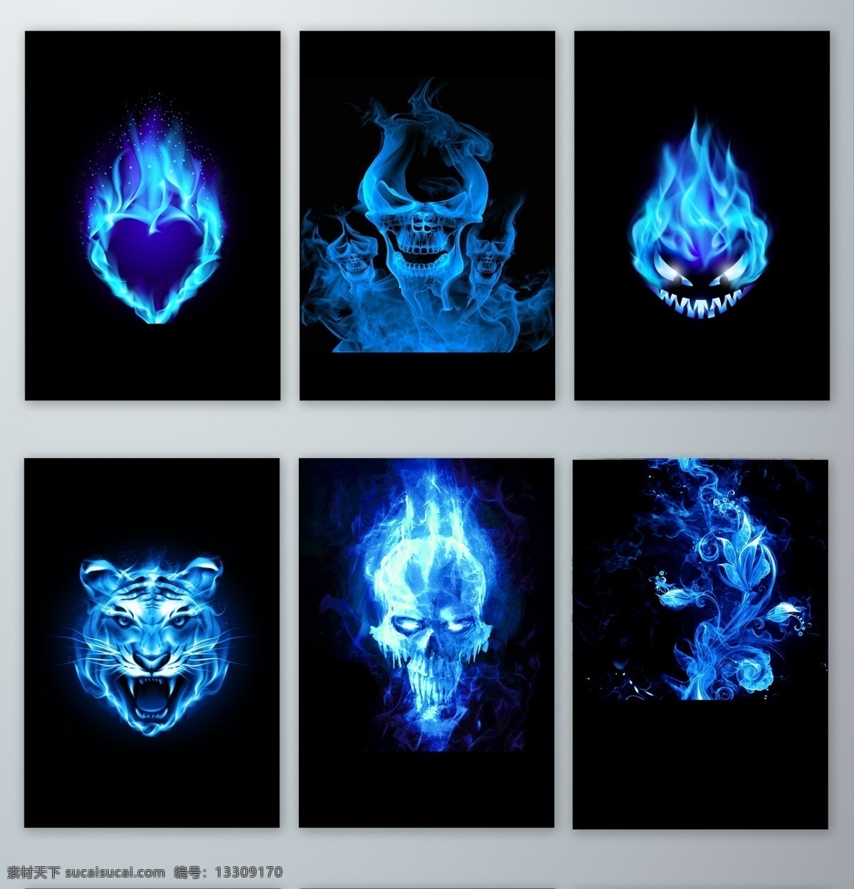 蓝色 火焰 物体 效果 元素 蓝色火焰物体 蓝色火焰效果 蓝色火焰元素 火 烈火 熊熊火焰 燃烧的 火苗 火焰效果 效果元素 装饰 设计素材 免抠图 无背景 透明 可怕的 骷颅 老虎 头 花 分层