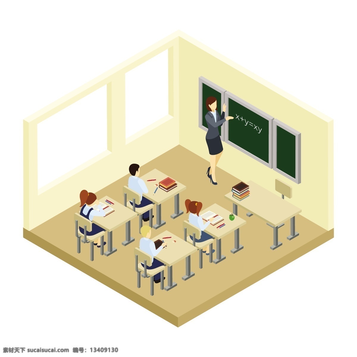 教室矢量图 教室 教师 学生 上课 扁平化设计 矢量素材图 文化课程 读书 动漫动画 动漫人物