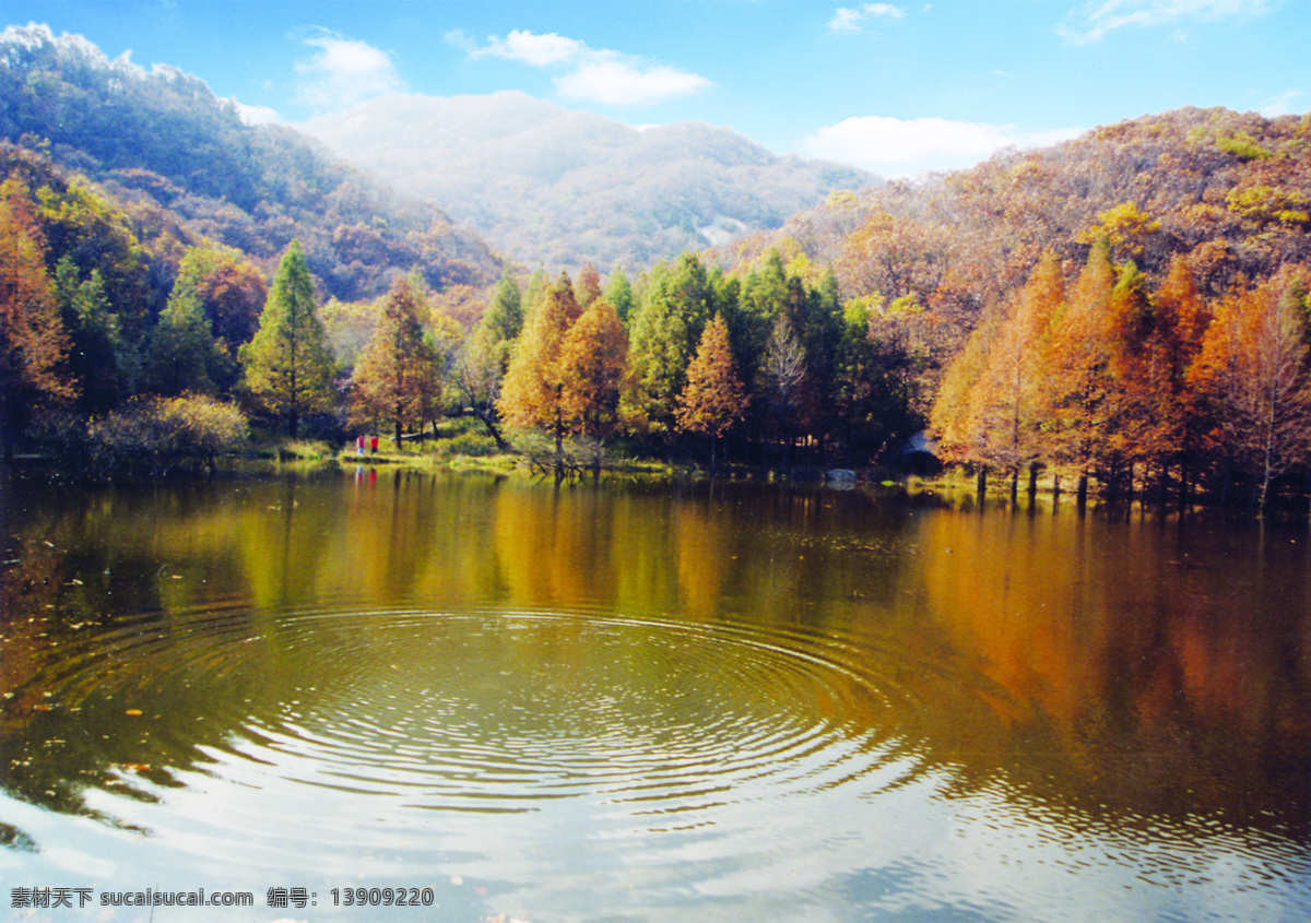 湖泊 湖 小湖 树林 天空 青山 红树 嵩县风景 自然风景 自然景观