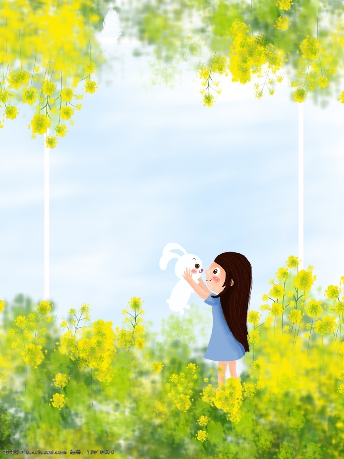 油菜花 女孩 小 清新 边框 背景 小清新 卡通 手绘 简约