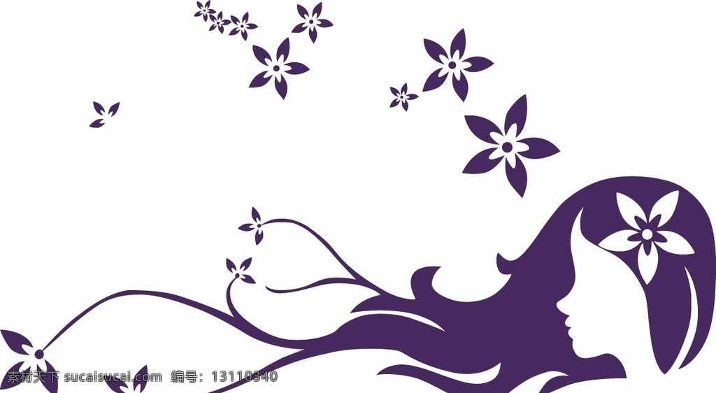 墙贴女孩 墙贴 美女 紫色 人物 贴纸 人 花 矢量 包装设计 动漫动画 动漫人物