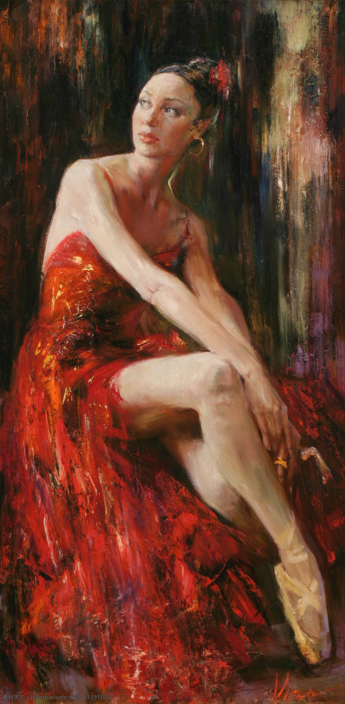 红色 礼服 裙 芭蕾舞 演员 油画 红色礼服裙 芭蕾舞演员 西方美女 名画 艺术 绘画 文化艺术 艺术品 世界名画 书画文字
