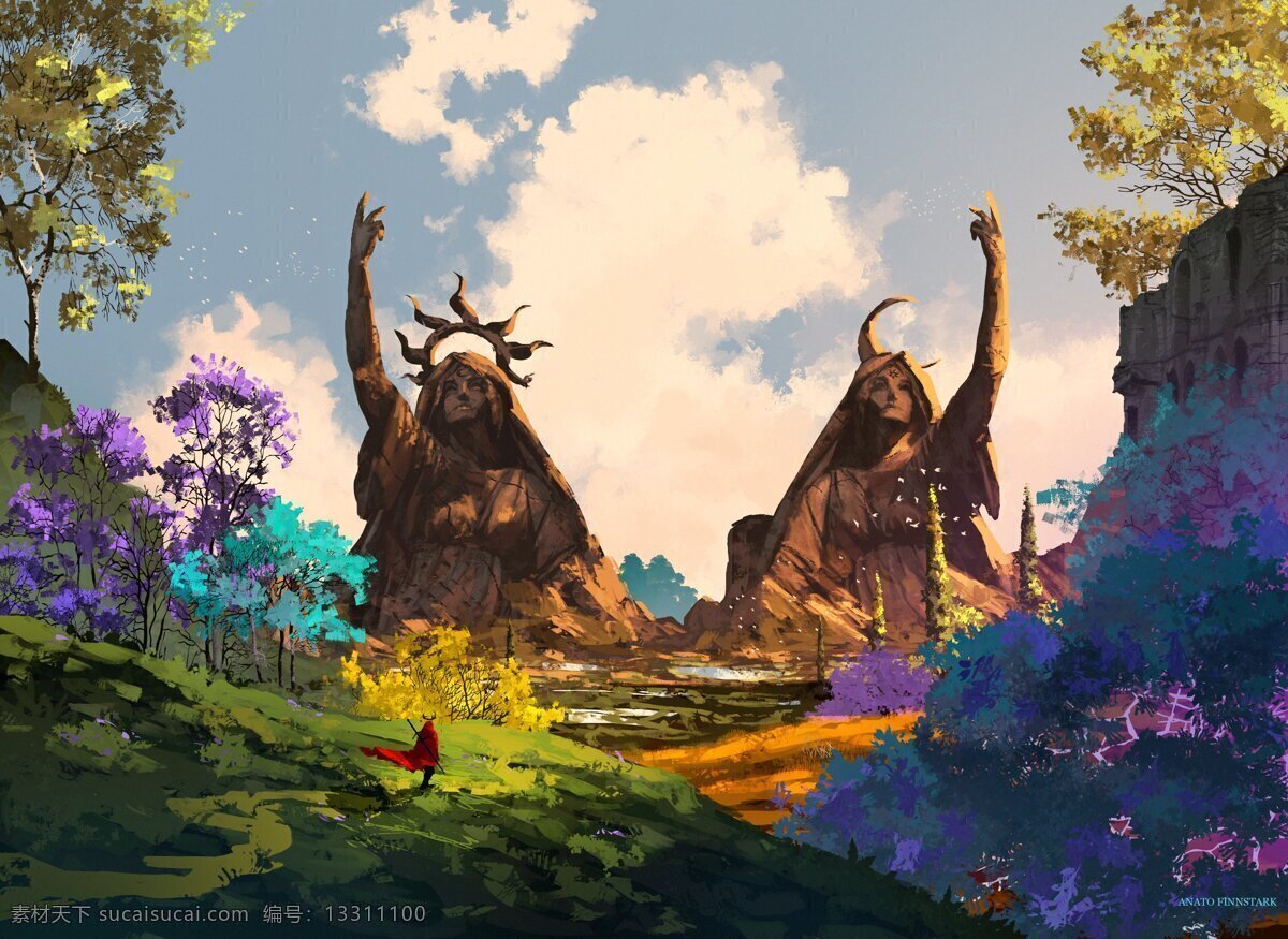 彩色 动漫 风景 插画 背景 动漫动画 风景漫画