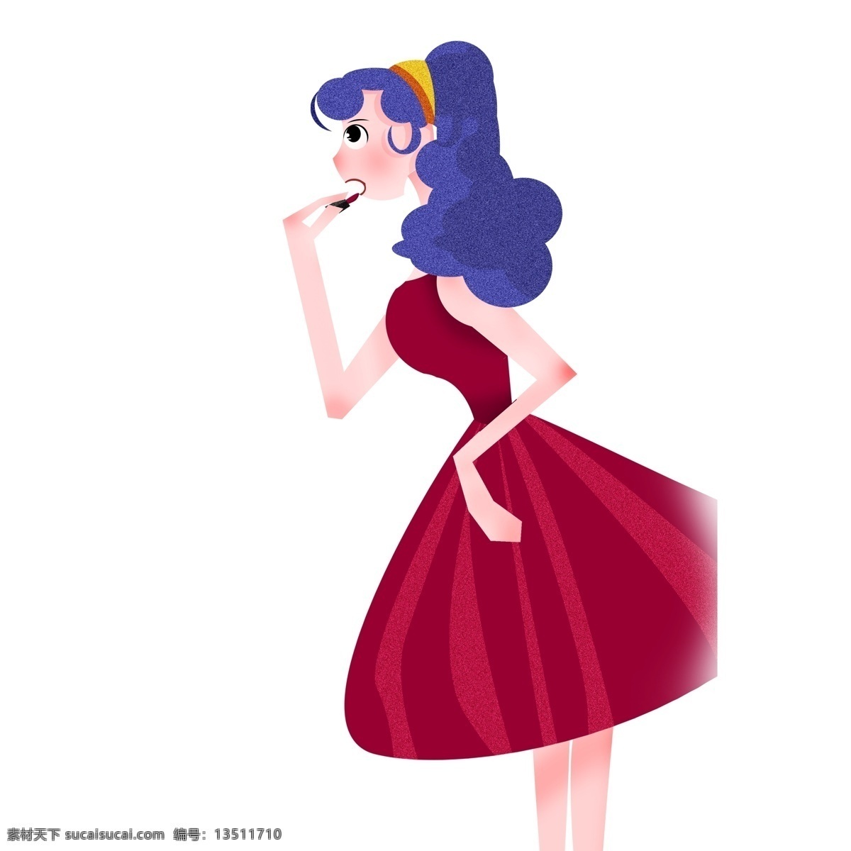 手绘 擦 唇膏 口红 美女 卡通 简约 人物 插画 化妆 女人 涂口红 美容