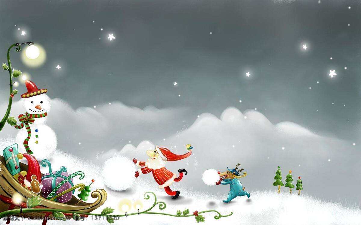 雪橇 插画 下雪 雪人 插画集