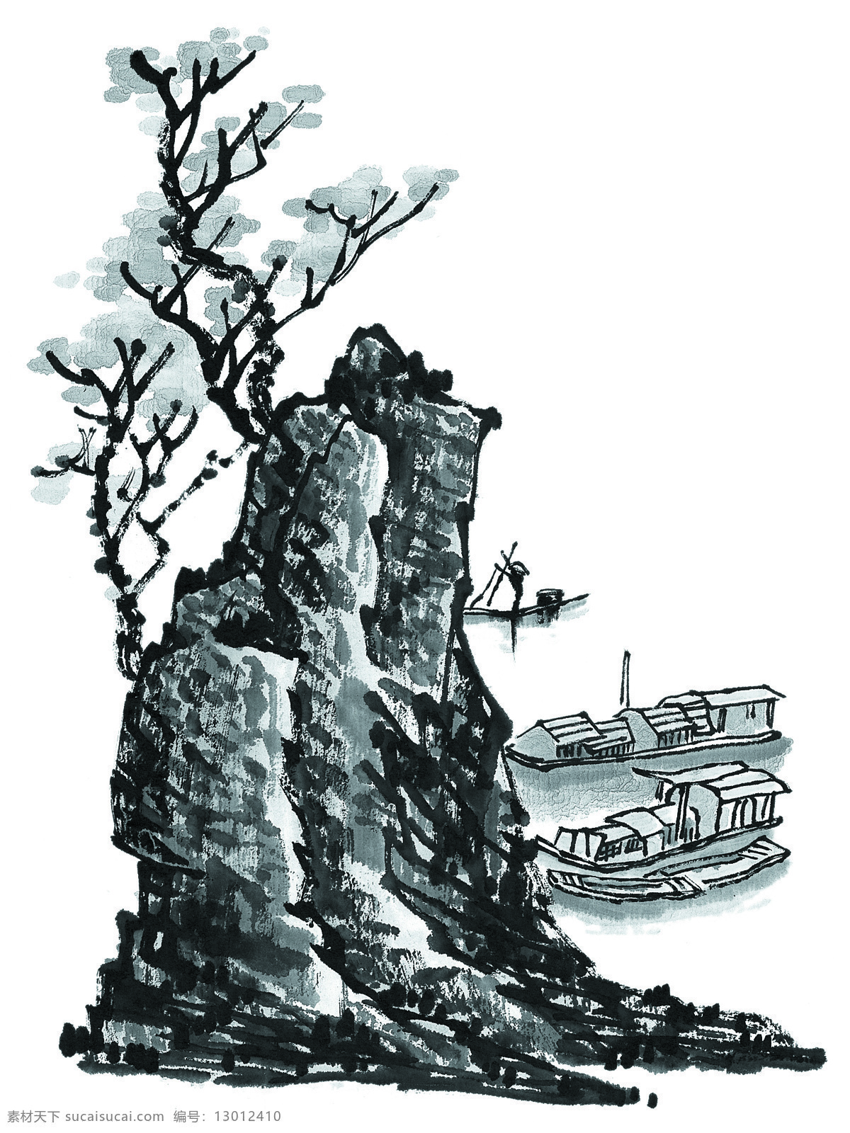 山石 bcb 书画 中国画 美术 国画 设计素材 古树奇石 中国画篇 书画美术 白色