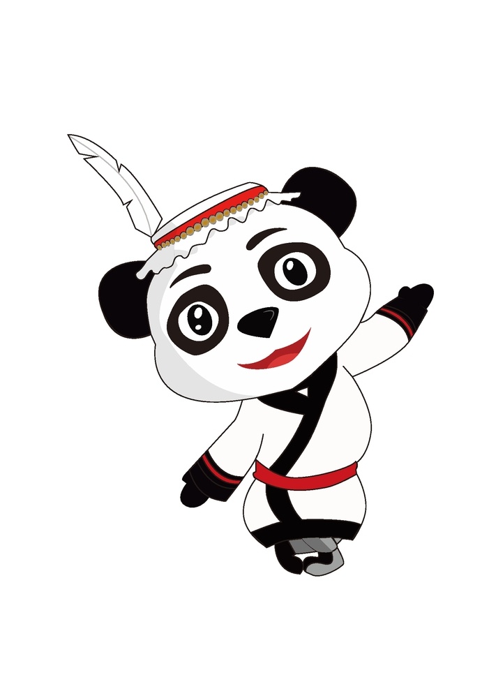 手绘熊猫图片 白马藏族 白马藏族熊猫 熊猫 藏族 跳舞 羽毛