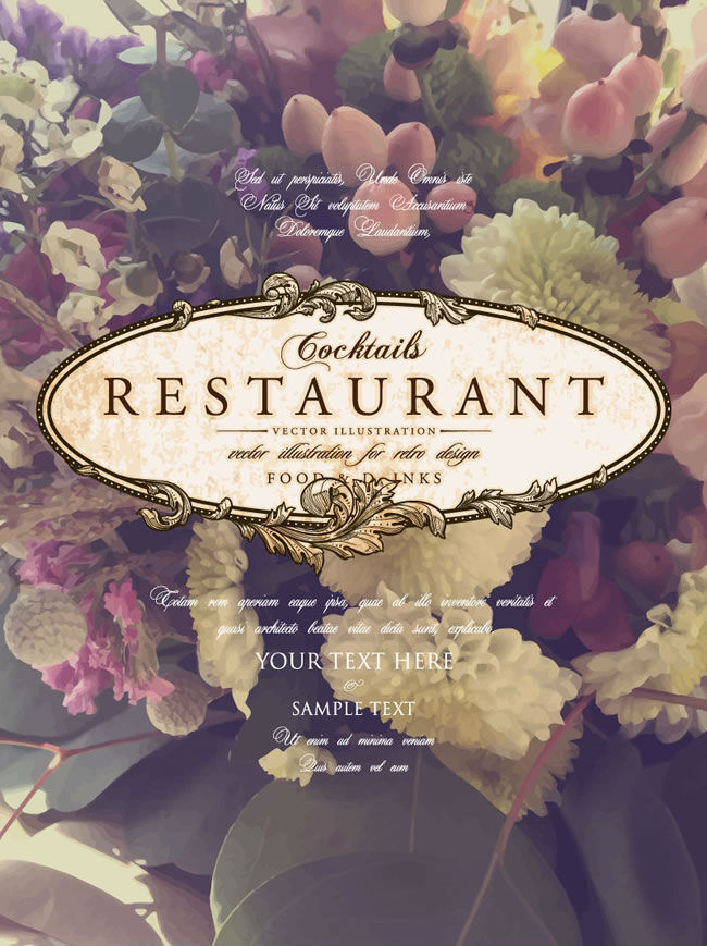 古典 花卉 菜单 矢量 花束 餐厅 餐饮 背景 矢量图 ai格式 含 预览 图 灰色