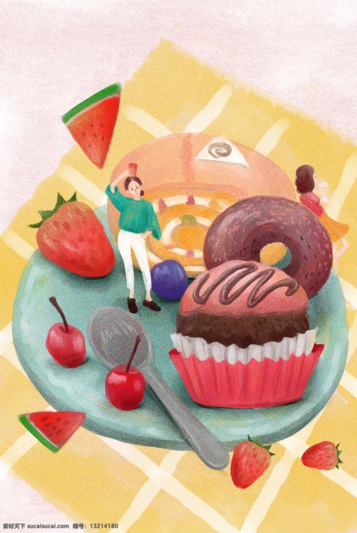 甜品 美食 清新 插画 卡通 背景 素材图片 类