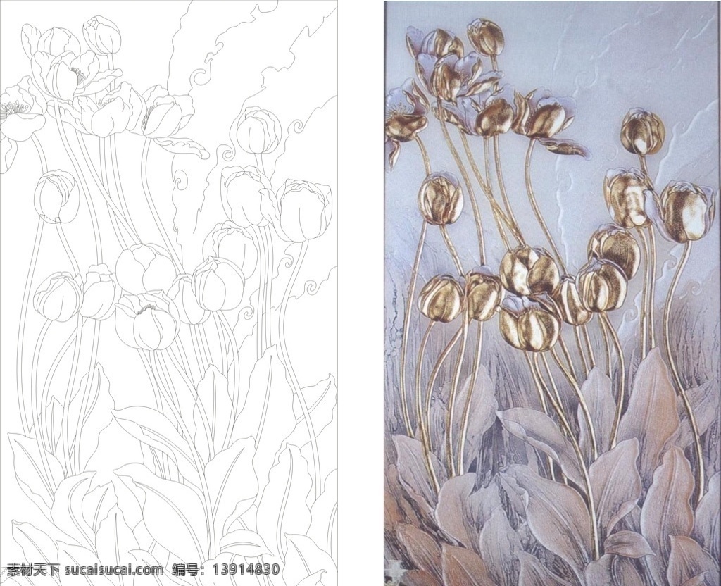 郁金香 艺术玻璃 挂画 矢量图 电视背景 玄关背景 花纹 底纹 叶子 绘画书法 文化艺术