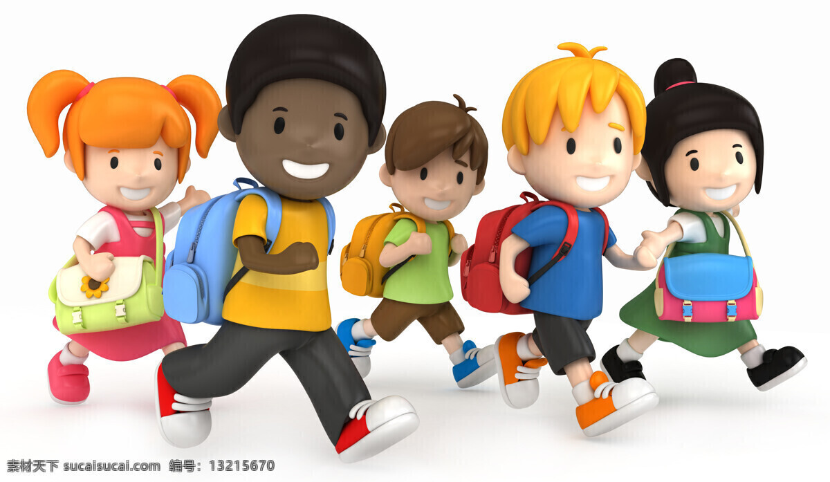 跑步 上学 一群 学生 学习 教育 男孩 女孩 儿童 卡通儿童 玩偶 3d儿童 办公学习 生活百科