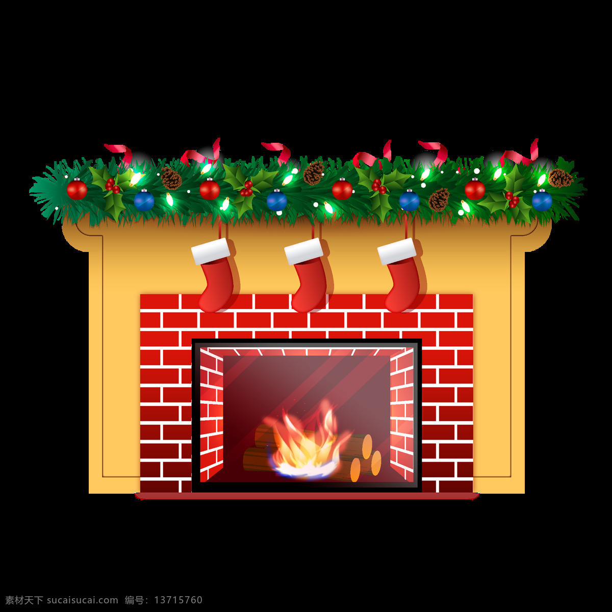 圣诞节 壁炉 原创 元素 西方节日 圣诞夜 袜子 圣诞节花环 炉火