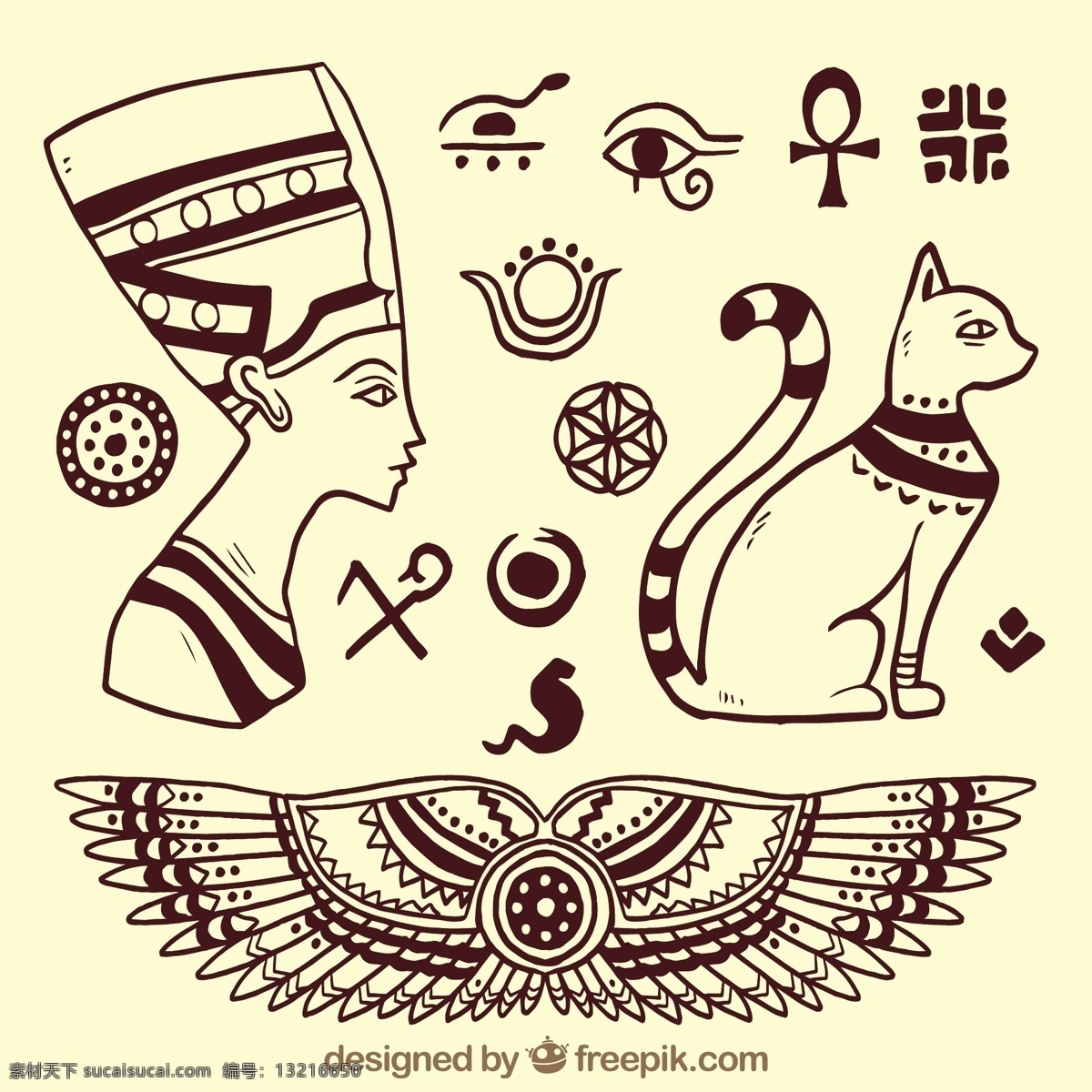 粗略 埃及 神 元素 一方面 手绘 制图 埃及的神 手画 画 古老的 粗略的 法老的神话中 荷鲁斯 阿努比斯 神秘 象形文字 白色