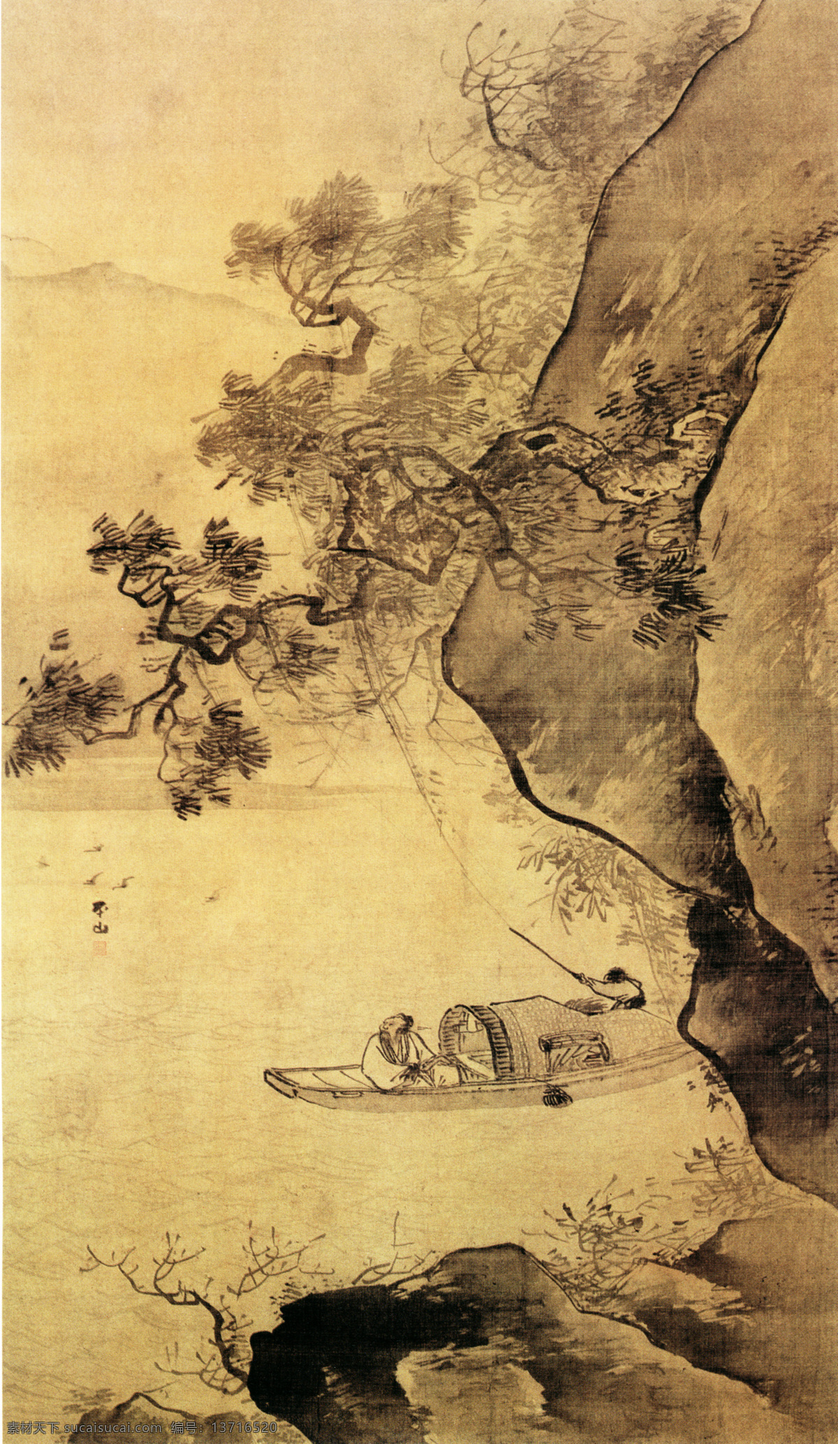 山水 名画 书画 溪 山 泛 艇 图 古画 山水画 山水名画书画 书画真迹 中国水墨画 溪山泛艇图 名家张路 文化艺术