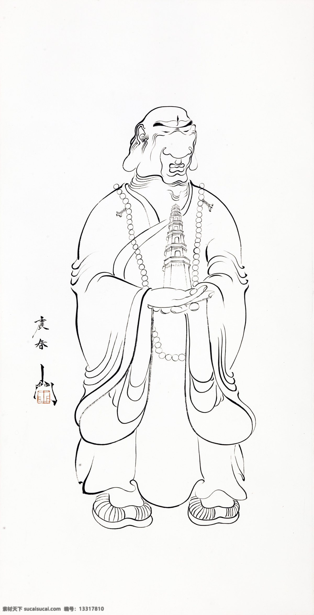 白描 佛教文化 国画 绘画书法 文化艺术 线描 十八阿罗汉 托塔设计素材 托塔模板下载 托塔 罗汉 佛教人物 孙进国画