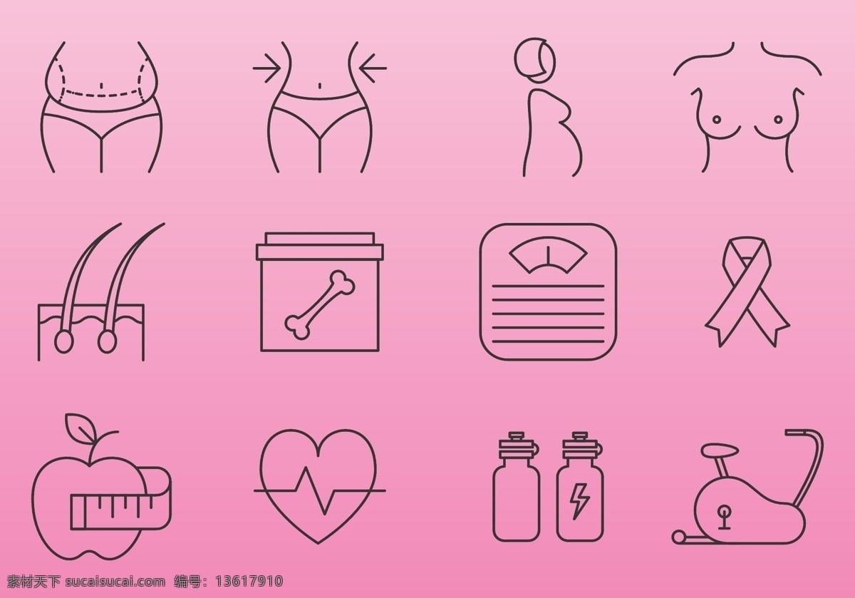 女性健身图标 健身图标 女性健身 图标 图标设计 矢量素材 健身 瘦身 苹果 心跳 爱心 丝带