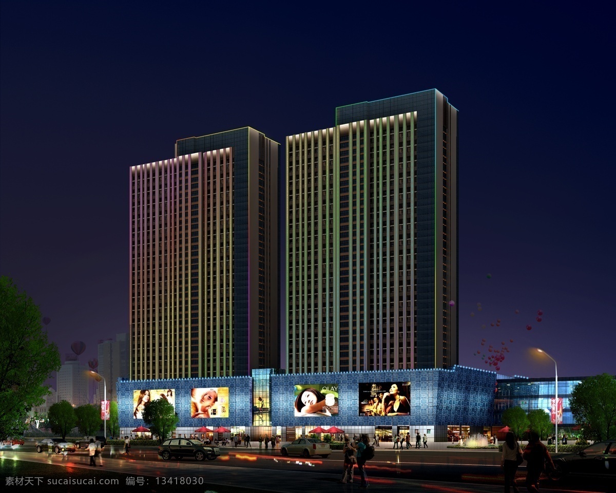商 楼 夜景 效果图 环境设计 建筑 建筑设计 楼房 源文件 绿化照明 楼房亮化 建筑亮化 家居装饰素材