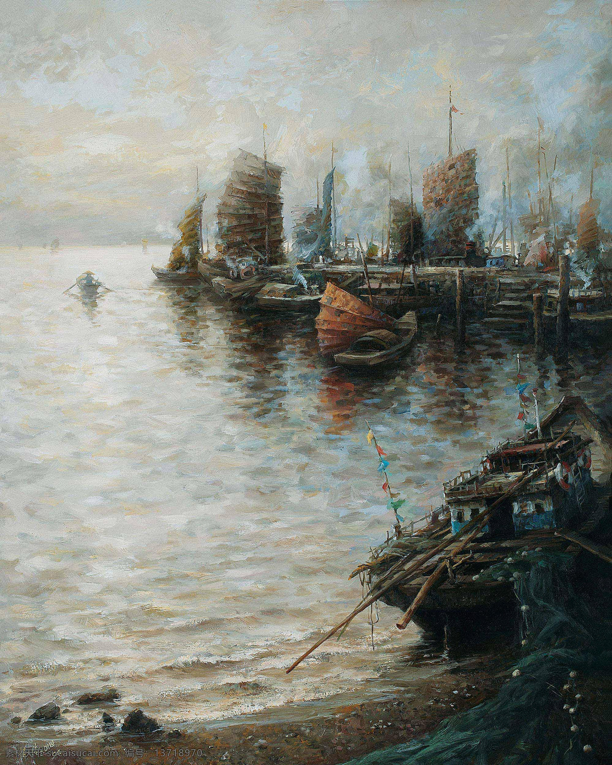 船只 风景 绘画书法 码头 美术 文化艺术 油画 嘉陵 江边 设计素材 模板下载 嘉陵江边 江流 油画艺术