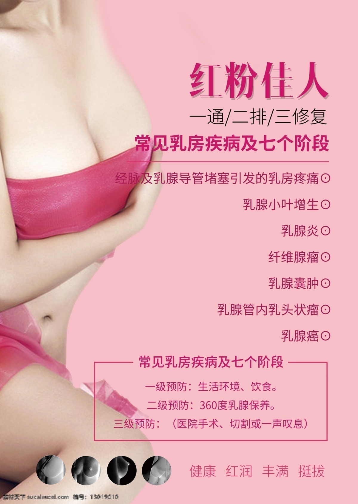 美容院 红粉 佳人 乳腺 养生 护理 海报 排毒 修复 健康 挺拔 乳房疾病