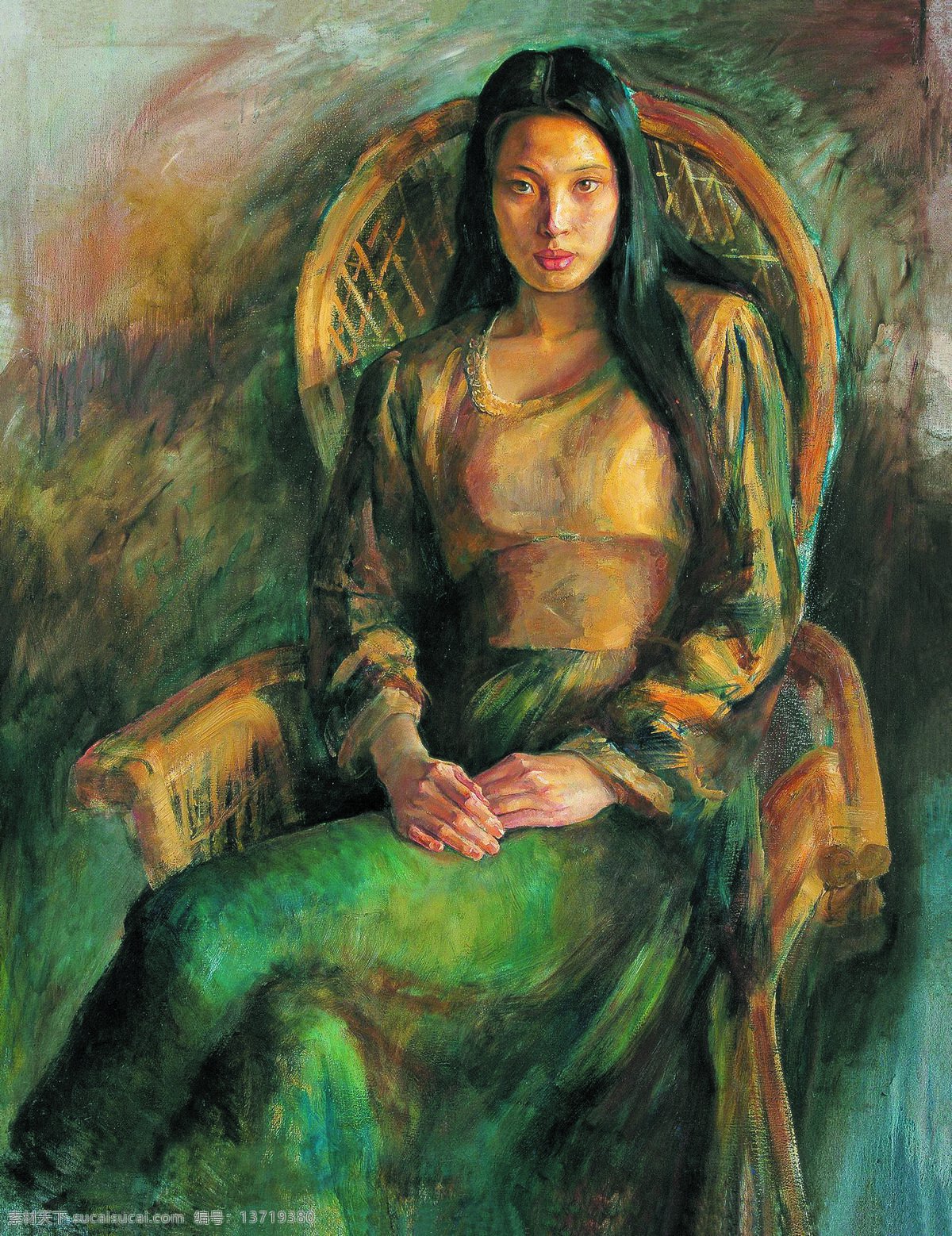 坐藤椅的女人 美术 油画 人物画 女人 女子 姑娘 油画作品81 文化艺术 绘画书法