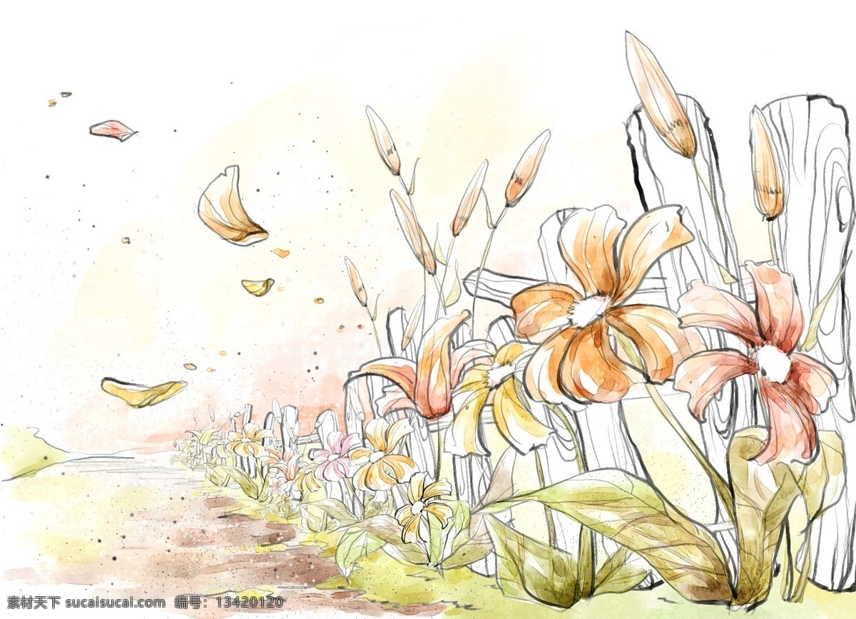 手绘 花 壁纸 唯美 线条 粉色手绘花 家居装饰素材 壁纸墙画壁纸
