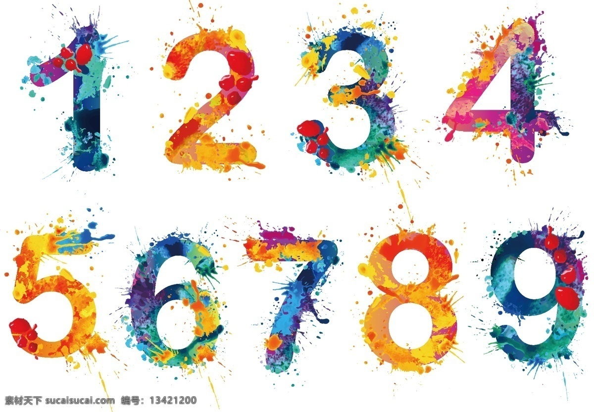 炫彩数字 炫彩 数字 水墨 水墨数字 彩色数字 vi设计