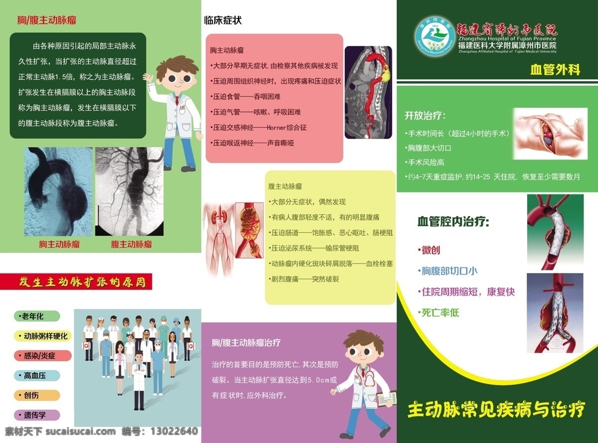 医院折页 主动脉 常见疾病 治疗 医院三折页 胸腹主动脉瘤 常见疾病治疗 发生原因 临床症状 治疗方式 dm宣传单
