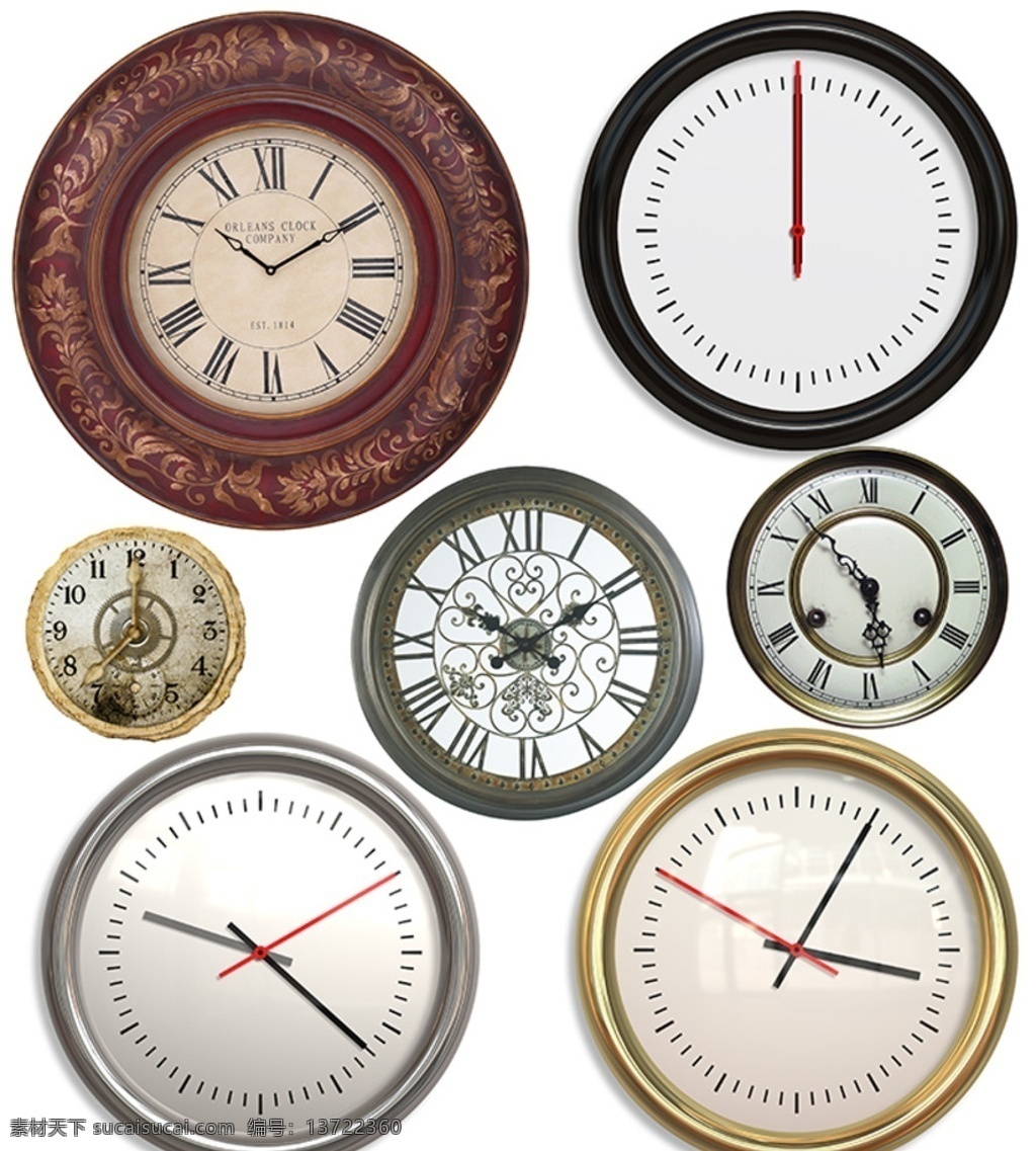 钟表素材 钟表面 圆形钟 时尚挂钟 简约挂钟 杯旧风格 旧式钟表 挂钟 分层