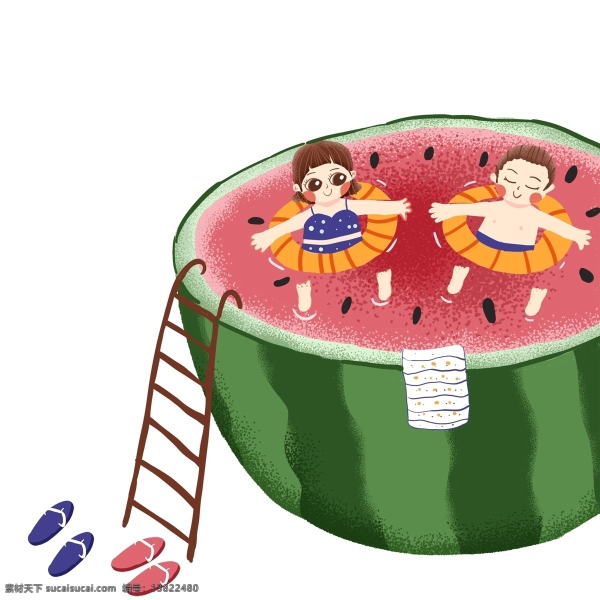 手绘 创意 水果 西瓜 元素 插画 夏季