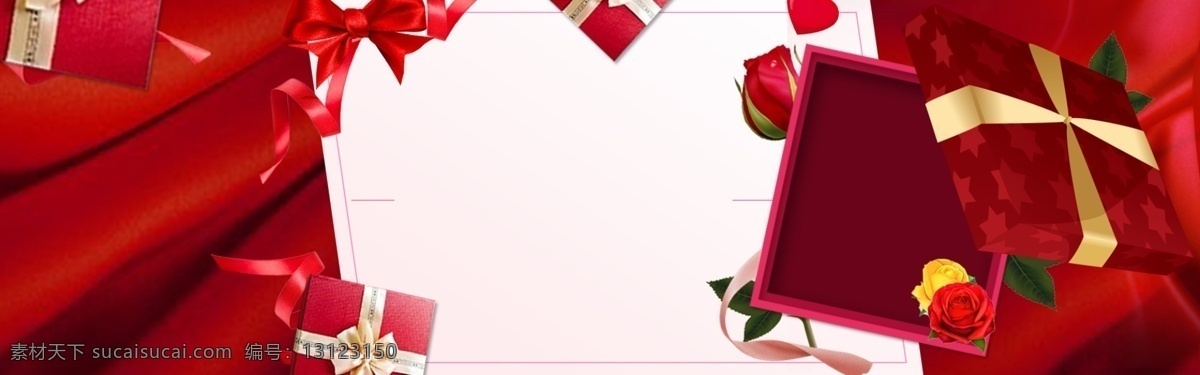 浪漫 情人节 分层 banner 礼品素材 红色背景 玫瑰花 丝带 浪漫素材 psd分层