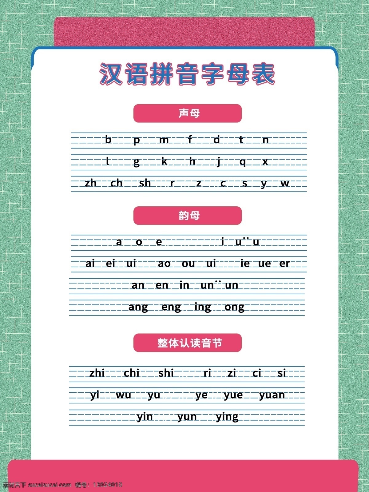 拼音字母表 汉语拼音 字母表挂画 声母表 韵母表 拼音海报