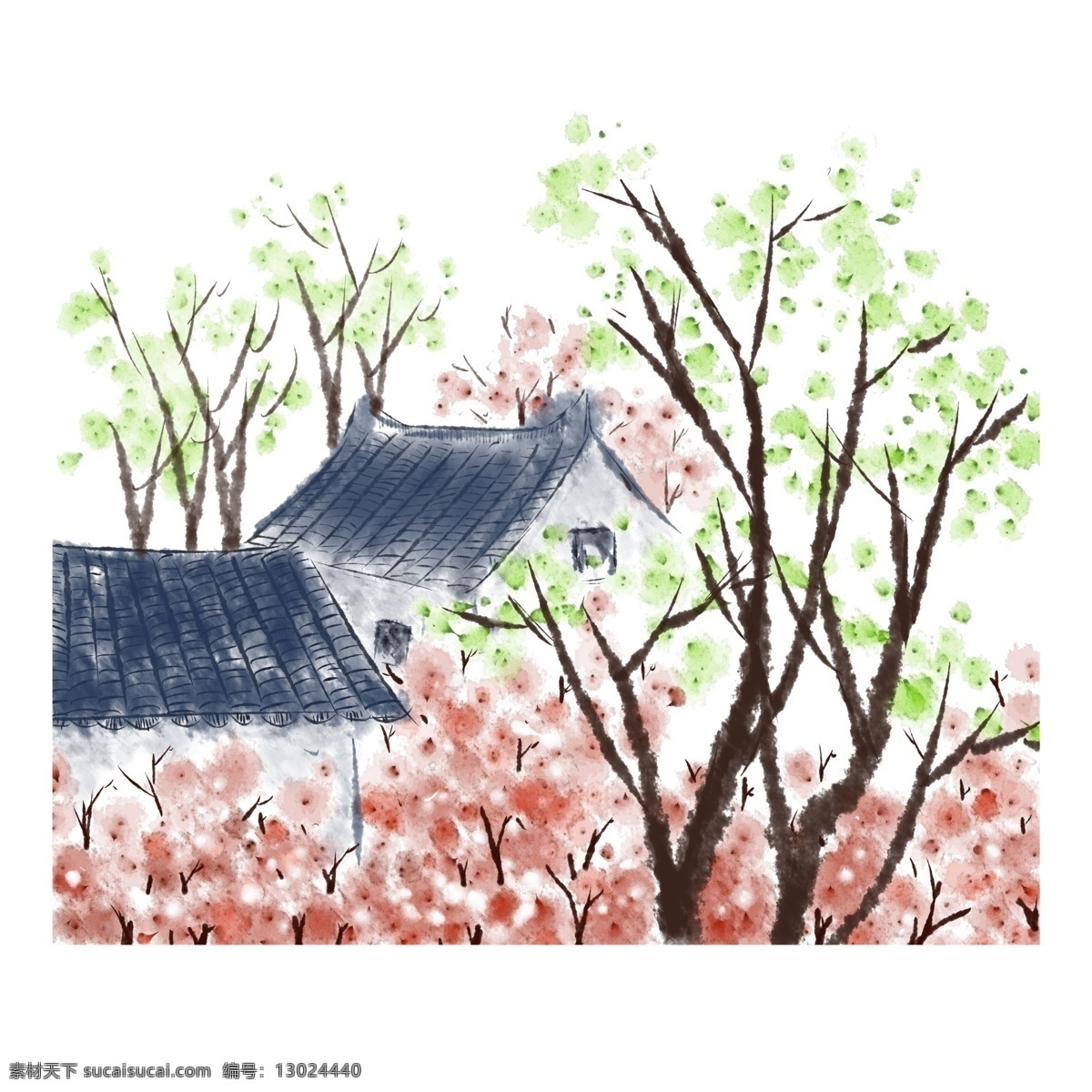 春天 桃花 村庄 水果 国画 水墨 装饰 江南 猪年清明 扁舟 柳条 春燕 团子 水乡 民居 绿柳 可爱 农历 二十四节气