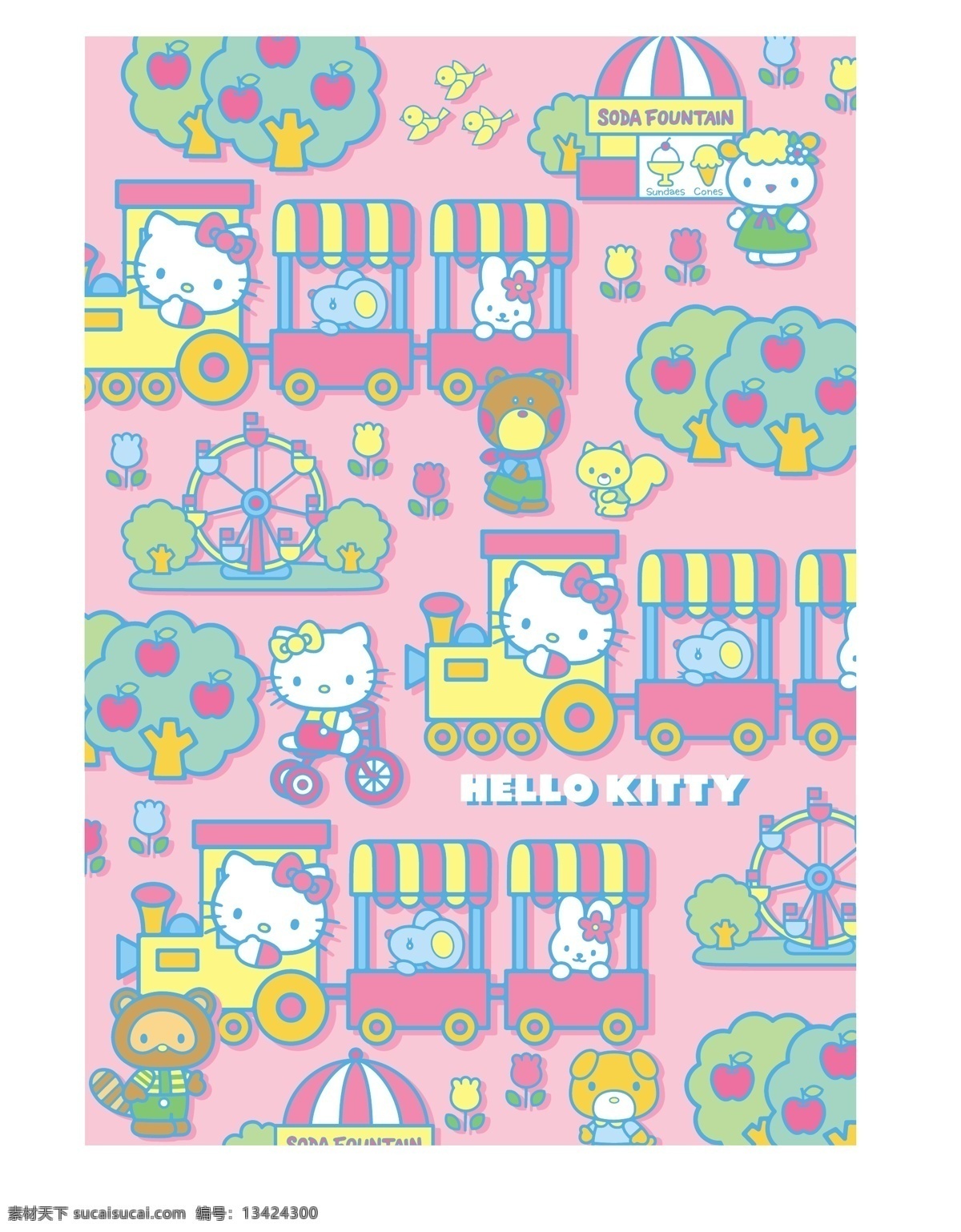 ai格式 hello kitty 粉红 火车 卡通 可爱 老鼠 摩天轮 品牌 hellokitty 矢量 pink 小熊 小兔 松鼠 狸猫 苹果 矢量图 其他矢量图