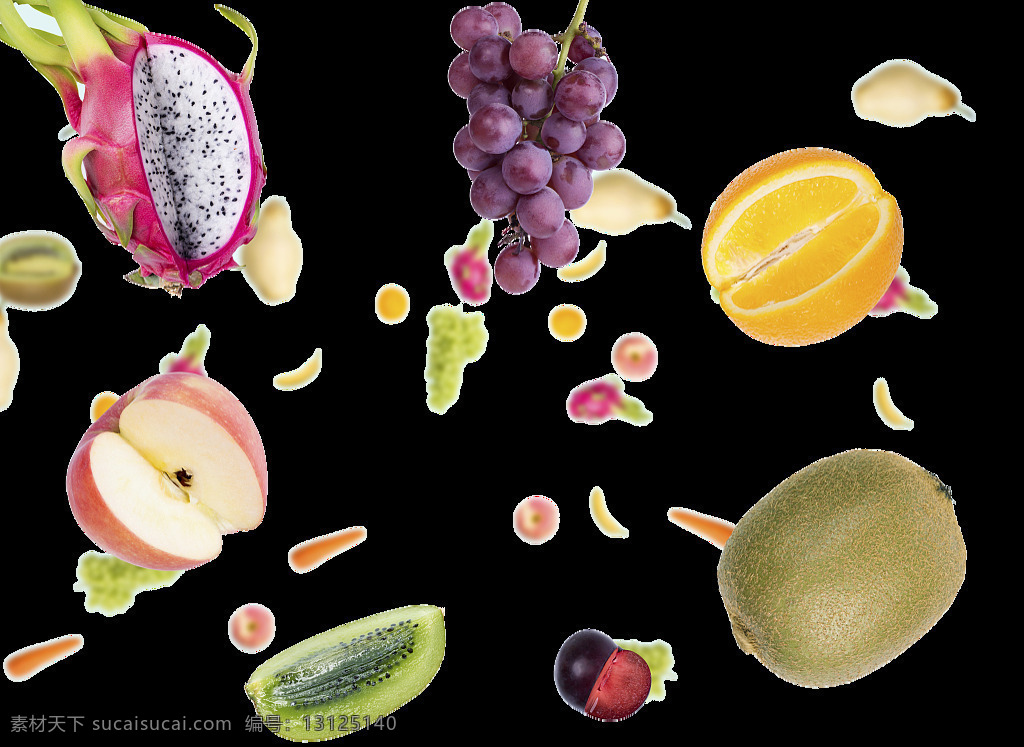 飞溅的水果 火龙果 葡萄 橙子 苹果 猕猴桃 李子 切水果 水果忍者 切开 瞬间 数码合成 美味 食物 新鲜 飞溅 水果 新鲜水果 水果蔬菜 超市水果
