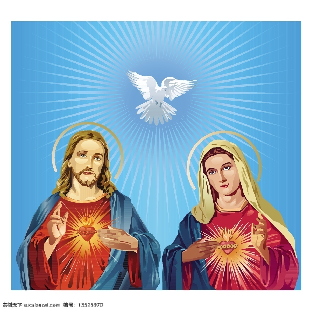 卡通 圣母 耶稣 基督教漫画 宗教漫画 卡通圣母 鸽子 白鸽 卡通插画 logo设计 标志图标 矢量素材