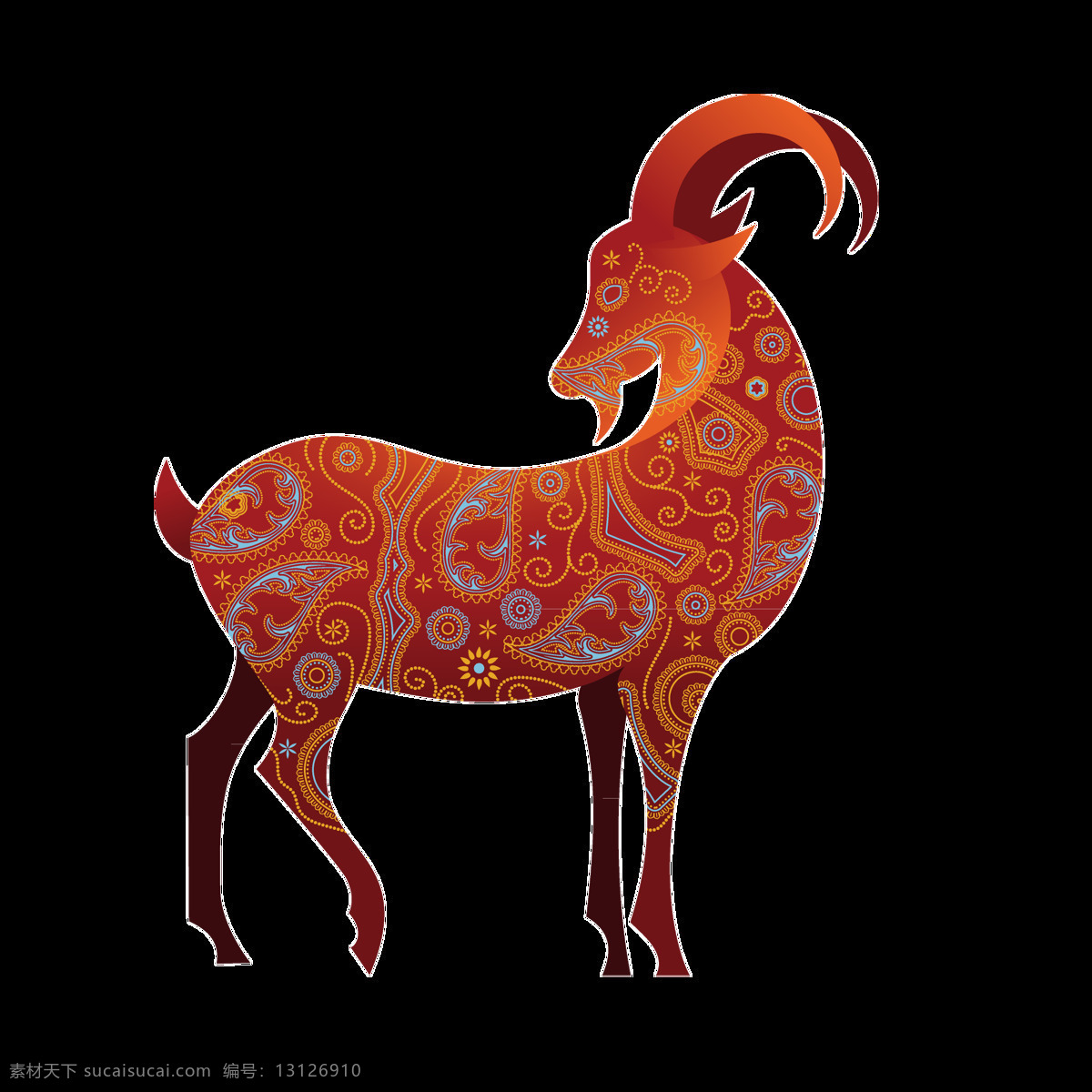 动物元素 手绘 彩色花纹 羚羊 元素