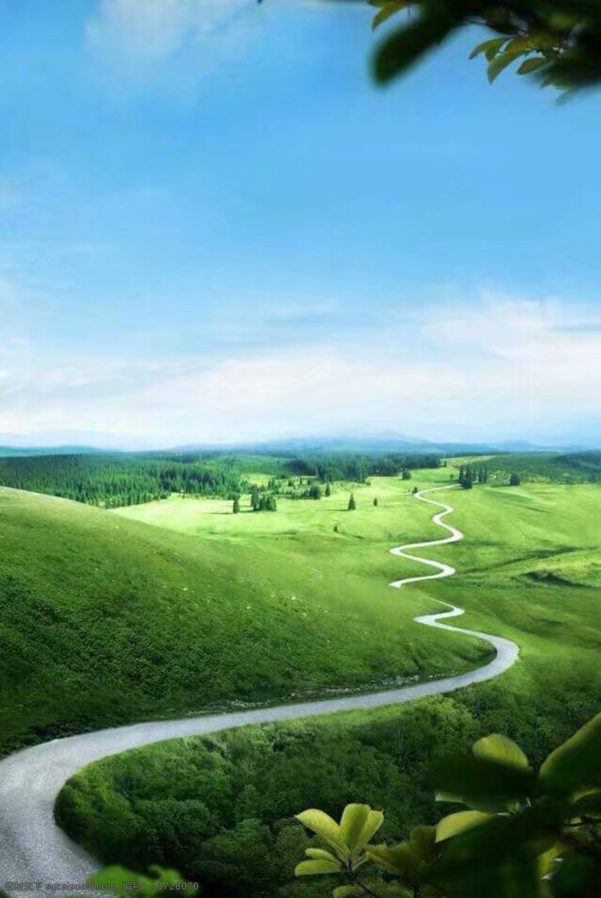 草原 风光 背景 自然风景 天空草地 蓝天白云 草原小草 阳光树木 小路小径 树荫 草原风光