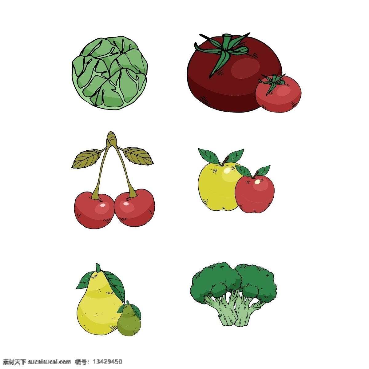 手绘 小 清新 蔬菜水果 元素 鸭梨 苹果 卷心菜 西红柿 蔬菜