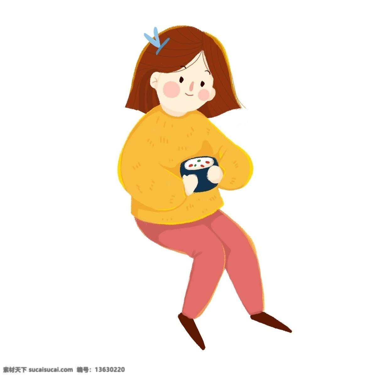 卡通 可爱 一块 寿司 女孩 插画 女生