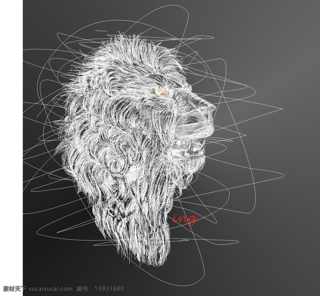 手绘 线条 狮子头 设计元素 动物 生物世界 野生动物