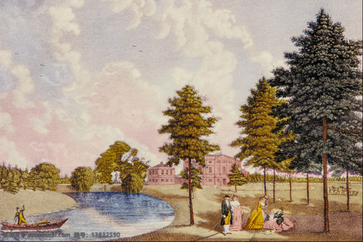 传统文化 法国风情 河水 绘画书法 蓝天 美景 人物油画 山 山水画 国外 山水 油画 山水油画 树林 国外传世名画 壮观景色 迷人 文化艺术