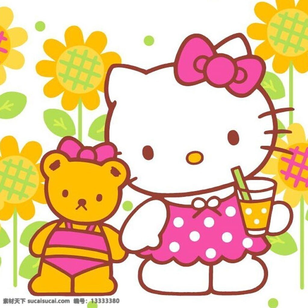 hello kitty kt猫 动漫动画 卡通猫 猫 卡通 设计素材 模板下载 向日葵 小熊 饮料 psd源文件 餐饮素材