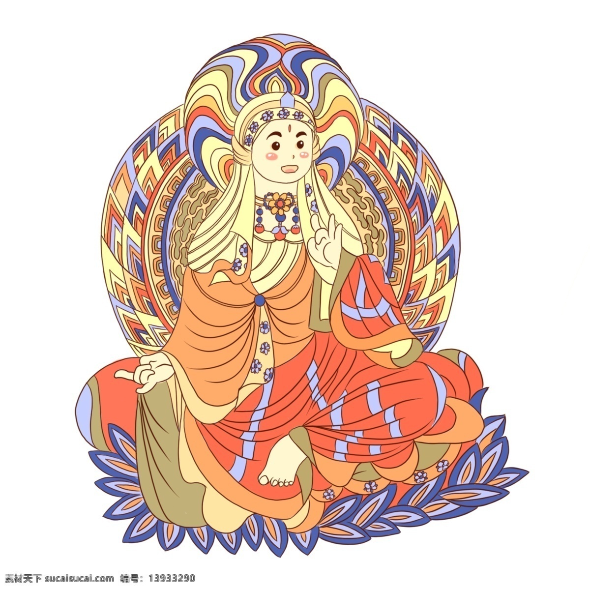 手绘 禅 佛 元素 卡通 佛像 菩萨 禅佛 卡通佛祖 唐卡