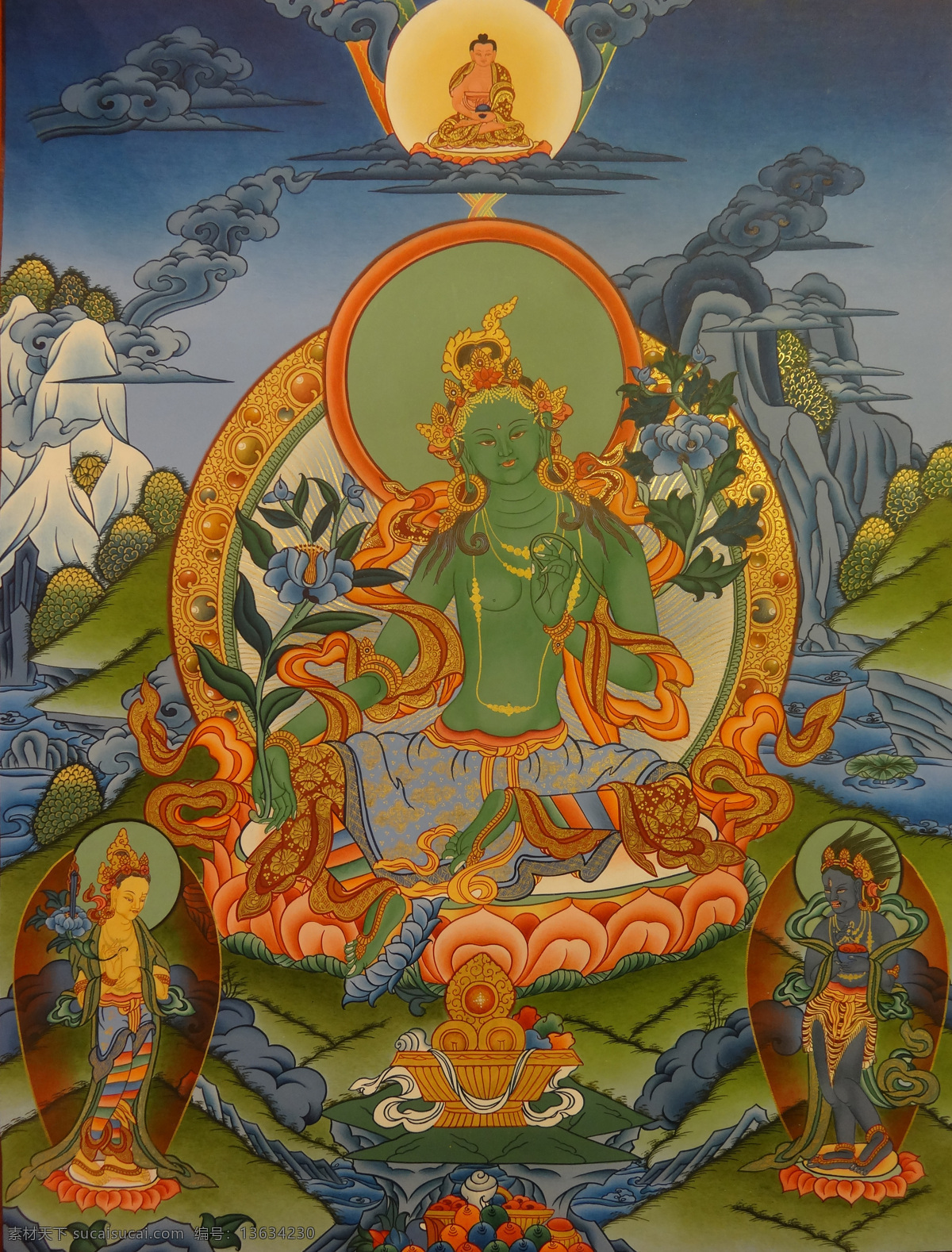 绿度母唐卡 高清 唐卡 艺术 佛教 文化艺术 美术绘画