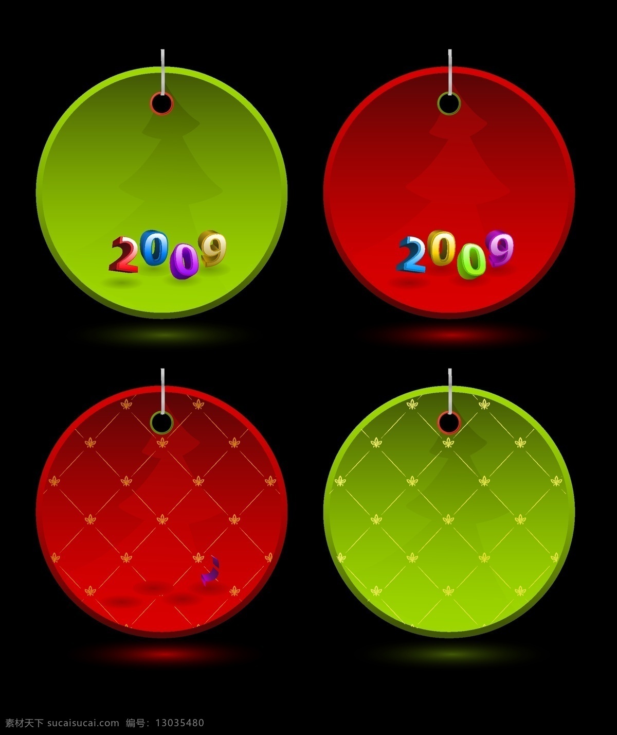 矢量 吊牌 立体 2009 数字 圣诞树 剪影 圆形 挂牌 矢量图