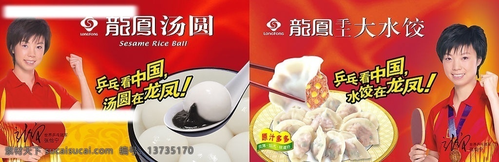 龙凤 汤圆 水饺 张怡宁 龙凤食品 车身广告 乒乓看中国 矢量图库