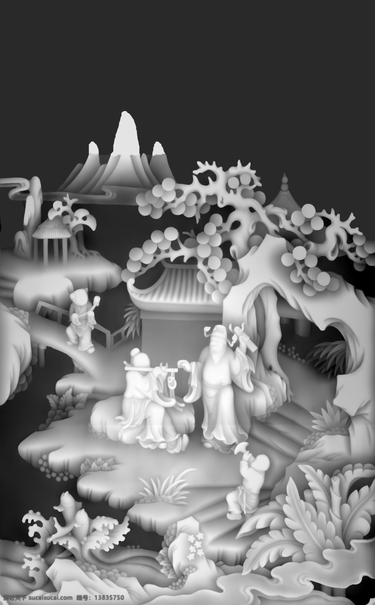 八仙人物风景 灰度图 八仙 人物 风景 家具雕花 浮雕灰度图 浮雕 雕刻 浮雕用灰度图 设计图库 bmp 传统文化 文化艺术 实木浮雕