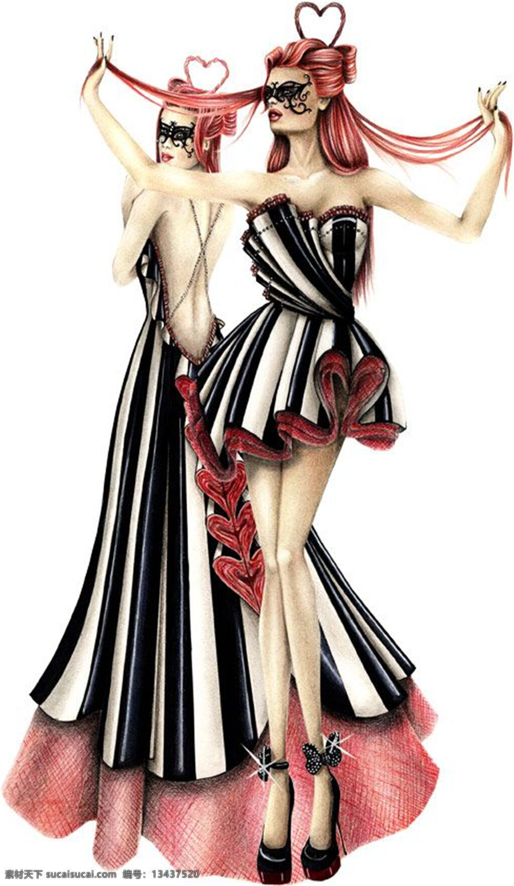 时尚 大气 黑色 条纹 抹胸 裙 女装 效果图 服饰设计 服装效果图 高跟鞋 抹胸裙