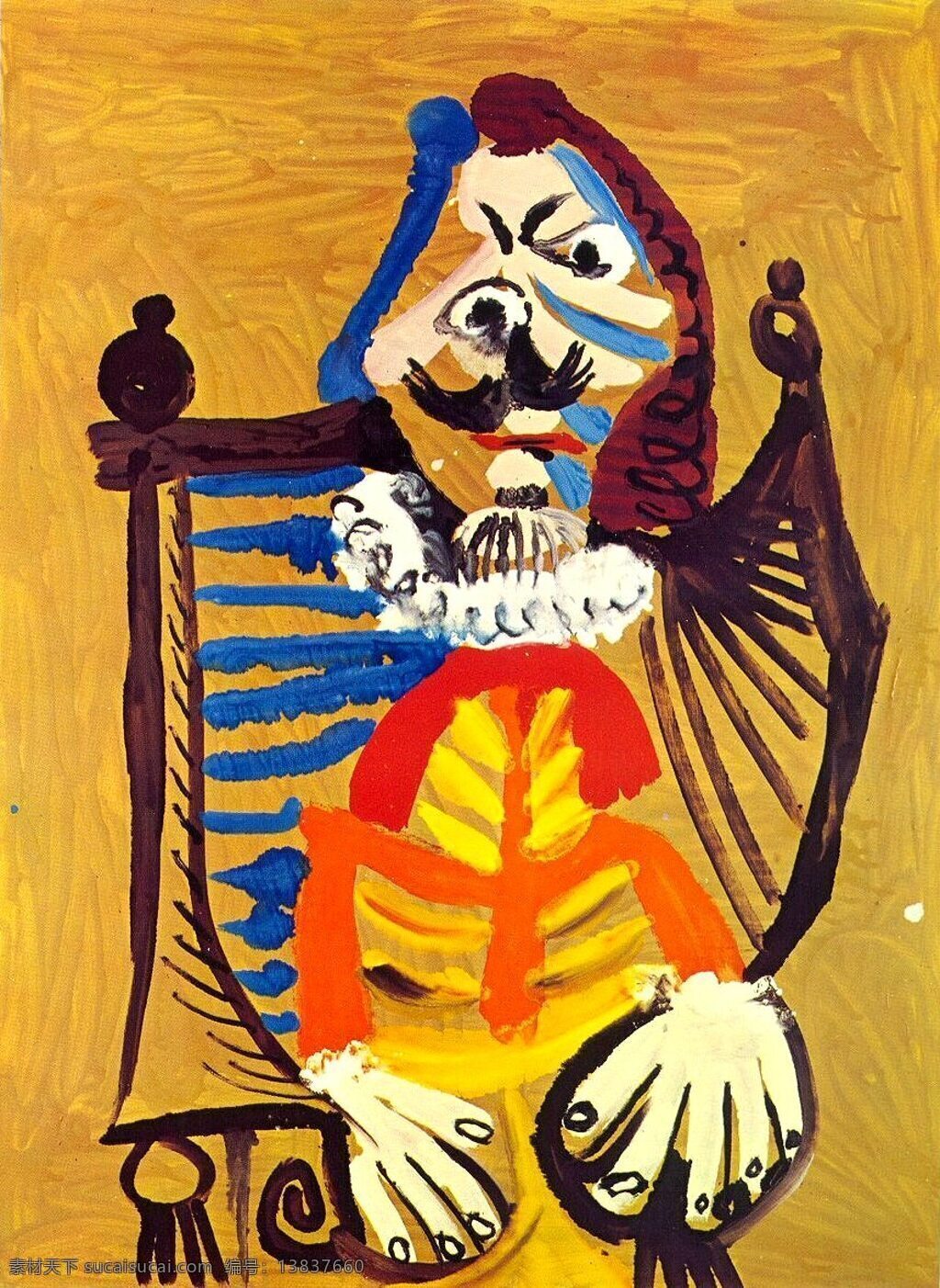 西班牙 画家 巴勃罗 毕加索 抽象 油画 人物 人体 装饰画 fauteuil un dans homme 1969 装饰素材